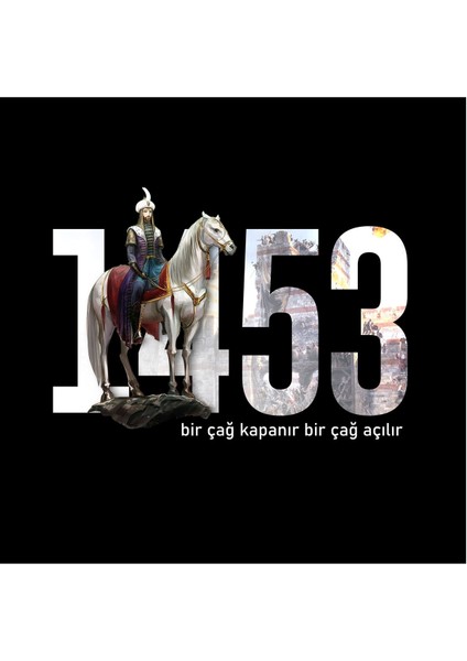 1453 Fatih Sultan Mehmet Baskılı Bisiklet Yaka 100% Pamuklu Tişört Siyah