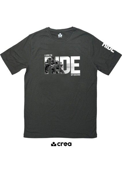 Motor Ride Bisiklet Yaka 100% Pamuklu Dijital Baskılı Tişört Antrasit