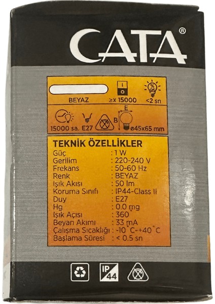 CT-4071 1W (Beyaz Işık) E27 Duylu Top Gece LED Ampul (4 Adet)