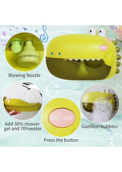 Dinozor Banyo Oyuncakları, Bebek Küveti Için Bebek Banyo Oyuncakları, Küçük Çocuk Banyo Oyuncakları Otomatik Baloncuk Makinesi, 12 Çocuk Şarkısı Çalar, Banyo Oyuncakları 2 3 Yaşınd (Yurt Dışından)