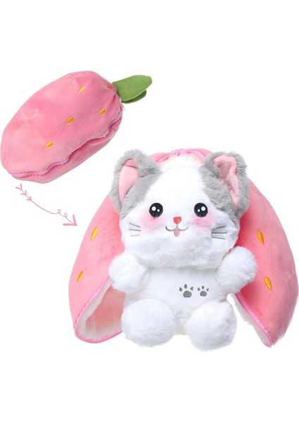 Kedi Peluş Doldurulmuş Hayvanlar, Kawaii Squishy Sevimli Ters Çevrilebilir Çilek Kedi Zip Peluş'a Dönüşür, Bebek ve Kız Arkadaşı Hediyesi Için Çilek Stuffie'de Komik Peluş Oyuncak (Yurt Dışından)