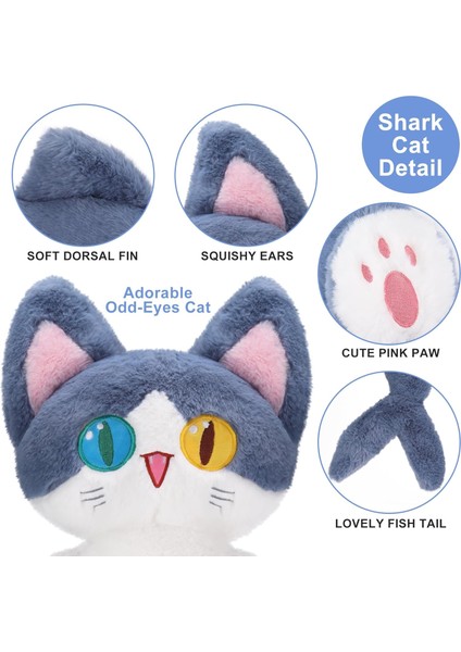 Uzun Köpekbalığı Kedi Peluşu 19,6", Mavi Kedi Doldurulmuş Hayvan, Tek Gözlü Köpekbalığı Gövdesi Kedi Yüzü Yaratıcı Tasarım, Karikatür Uyku Sarılma Yastığı, Çocuklar Için Doğum Günü (Yurt Dışından)
