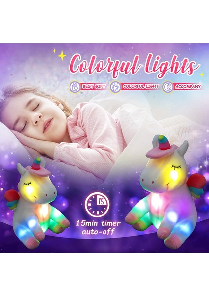 12 '' Light Up Unicorn Doldurulmuş Hayvan Yumuşak Peluş Oyuncak, Renkli LED Gece Işıkları ile Parlayan Doğum Günü Çocuk Günü Sevgililer Günü Hediyeleri Kızlar Için Yürümeye Başlaya (Yurt Dışından)