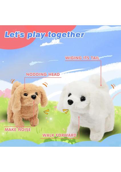 Yürüyen Köpek Bichon Interaktif Elektronik Evcil Hayvan Peluş Oyuncak Köpek Havlaması ve Hareketli Animasyonlu Başını Sallayan Kafa Yeni Yürümeye Başlayan Çocuklar Için Hediye Doğu (Yurt Dışından)