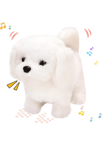 Yürüyen Köpek Bichon Interaktif Elektronik Evcil Hayvan Peluş Oyuncak Köpek Havlaması ve Hareketli Animasyonlu Başını Sallayan Kafa Yeni Yürümeye Başlayan Çocuklar Için Hediye Doğu (Yurt Dışından)