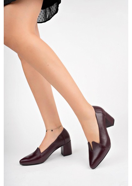 Hakiki Deri Bordo Kadın Topuklu Deri Ayakkabı Shn-0955 fiyatları