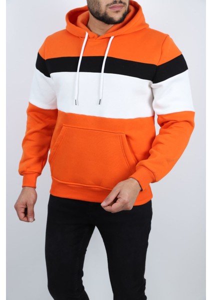 Erkek Kapüşonlu Sweatshirt Hoodie S - Turuncu modelleri