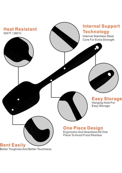 Silikon Spatula Seti, Kauçuk Kaşık Spatula Isıya Dayanıklı Kaşık Tek Parça Tasarım Dikişsiz Spatula Yapışmaz Kazıyıcılar Pişirme Karıştırma Aleti (Siyah) (Yurt Dışından) fırsatları