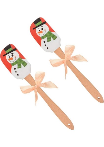 2 Adet Noel Silikon Spatula Ahşap Saplı Pişirme Spatula Karıştırma Hamur Kazıyıcı Pişirme Kek Noel Partisi Tatil (Kardan Adam) (Yurt Dışından)