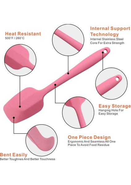 Silikon Spatula Seti, Kauçuk Kaşık Spatula Isıya Dayanıklı Kaşık Tek Parça Tasarım Dikişsiz Spatula Yapışmaz Kazıyıcılar Pişirme Karıştırma Aleti (Pembe) (Yurt Dışından) fırsatları