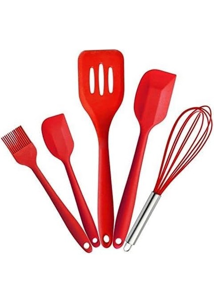 Silikon Mutfak Gereç Seti - Isıya Dayanıklı Spatula, Çırpma Teli, Fırça - Adbı'nin Pişirme Gereçleri (Kırmızı) (Yurt Dışından)