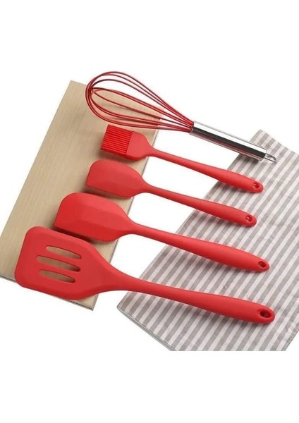 Silikon Mutfak Gereç Seti - Isıya Dayanıklı Spatula, Çırpma Teli, Fırça - Adbı'nin Pişirme Gereçleri (Kırmızı) (Yurt Dışından)