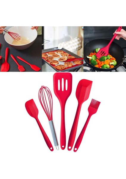 Silikon Mutfak Gereç Seti - Isıya Dayanıklı Spatula, Çırpma Teli, Fırça - Adbı'nin Pişirme Gereçleri (Kırmızı) (Yurt Dışından)