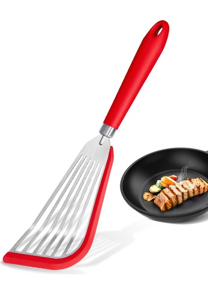 Yapışmaz Tencere Için Friekylin Silikon Balık Spatula, Pişirme Için Isıya Dayanıklı Oluklu Spatula Döner (Kırmızı) (Yurt Dışından)