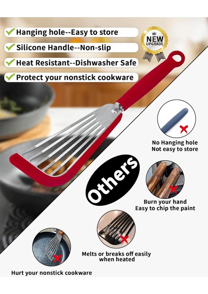 Yapışmaz Tencere Için Friekylin Silikon Balık Spatula, Pişirme Için Isıya Dayanıklı Oluklu Spatula Döner (Kırmızı) (Yurt Dışından) fiyatları