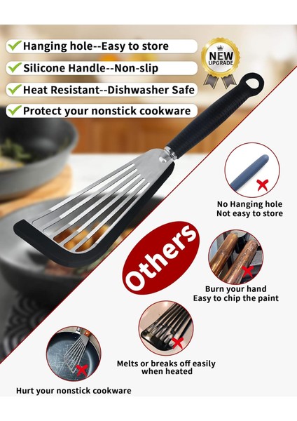 Yapışmaz Tencere Için Friekylin Silikon Balık Spatula, Pişirme Için Isıya Dayanıklı Silikon Saplı Oluklu Spatula Döndürücü (Siyah) (Yurt Dışından) fırsatları