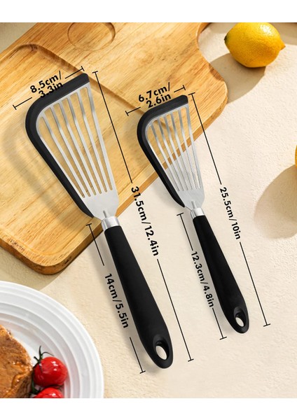 Yapışmaz Tencere Için 2 Adet Balık Spatula, Kızarmış Yumurta Burger Biftek Pişirmek Için Silikon Balık Turner Spatula (Siyah) (Yurt Dışından)