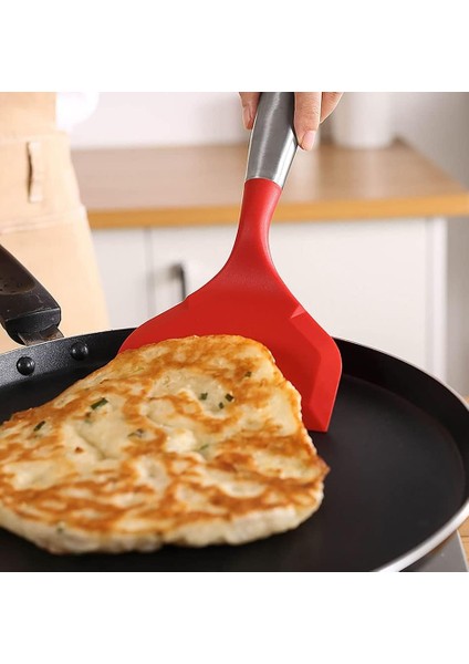 Paslanmaz Çelik Saplı Silikon Spatula, Gözleme Katı Turner Pişirmek Için Balık Spatula, Yumurta Tamales Pizza Için Yapışmaz Isıya Dayanıklı Geniş Düz Tamagoyaki Spatulalar (Siyah) (Yurt Dışından) indirimleri