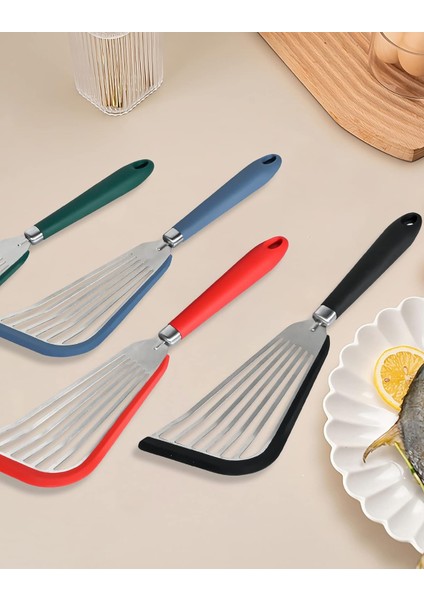Yapışmaz Tencere Için Friekylin Silikon Balık Spatula, Kızarmış Yumurta Burger Biftek Pişirmek Için Isıya Dayanıklı Oluklu Spatula Turner (Mavi) (Yurt Dışından)