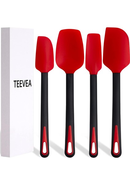 Silikon Spatula, Spatulalar Silikon Isıya Dayanıklı, Büyük Yapışmaz Tencere Silikon Kauçuk Spatula Mutfak Pişirme, Pişirme ve Karıştırma Seti 4, Kırmızı Siyah (Yurt Dışından)