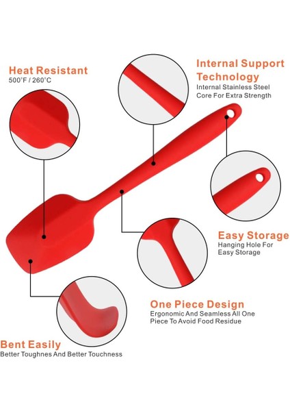 Silikon Spatula Seti, Kauçuk Kaşık Spatula Isıya Dayanıklı Kaşık Tek Parça Tasarım Dikişsiz Spatula Yapışmaz Kazıyıcılar Pişirme Karıştırma Aleti (Kırmızı) (Yurt Dışından)