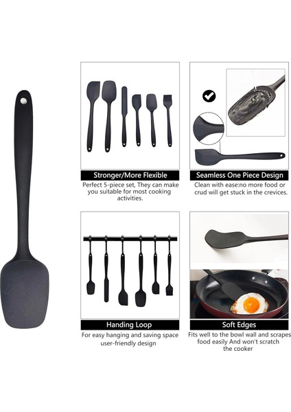 Yapışmaz Tencere Seti Için Silikon Spatula Seti, Pişirme Pişirme Karıştırma, Kusursuz Tasarım, Bulaşık Makinesinde Yıkanabilir Bpa Içermeyen Siyah 6'lı Set (Siyah) (Yurt Dışından) modelleri