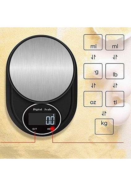 Sarılmış Kenar Büyük LED Paslanmaz Çelik 5 kg 0.1g Masa Ölçeği Gıda Diyet Elektronik Tartı Doğru Elektronik Mutfak Pişirme Terazisi (Yurt Dışından)
