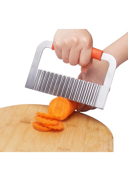 Kırışık Kesici Paslanmaz Çelik Patates Dilimleme Ağır Hizmet Dalgalı Kırışık Kesme Havuç Sebzeleri Için Ahşap Saplı Doğrama Aletleri (1, Turuncu) (Yurt Dışından) modelleri