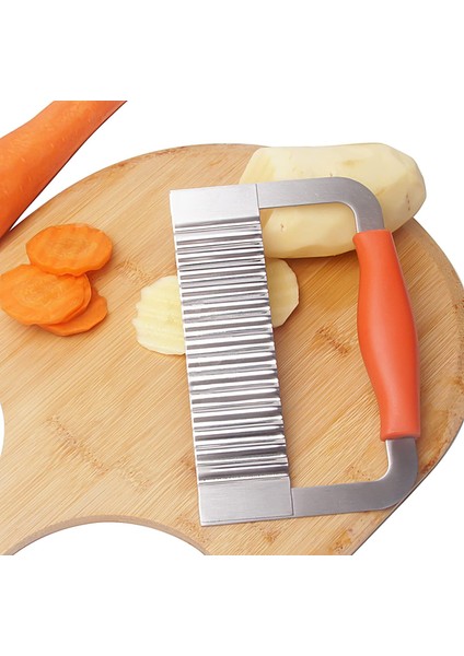 Kırışık Kesici Paslanmaz Çelik Patates Dilimleme Ağır Hizmet Dalgalı Kırışık Kesme Havuç Sebzeleri Için Ahşap Saplı Doğrama Aletleri (1, Turuncu) (Yurt Dışından) fırsatları
