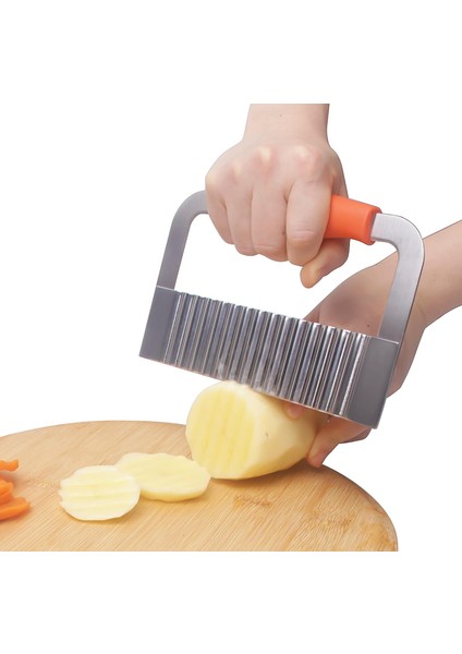 Kırışık Kesici Paslanmaz Çelik Patates Dilimleme Ağır Hizmet Dalgalı Kırışık Kesme Havuç Sebzeleri Için Ahşap Saplı Doğrama Aletleri (1, Turuncu) (Yurt Dışından) indirimleri