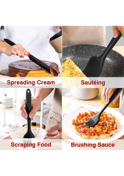 Silikon Spatula, Siyah Kauçuk Spatula Seti, Kek/kurabiye/krema/reçel Için Isıya Dayanıklı Dikişsiz Pişirme Gereçleri, Ergonomik Sap ve Esnek Başlık, Yapışmaz ve Bulaşık Makinesinde (Yurt Dışından)