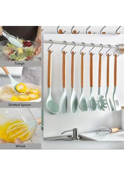 33 Pcs Mutfak Gereçleri Seti, Kikcoin Ahşap Saplı Silikon Pişirme Gereçleri Tutuculu Set, Spatula Yapışmaz Tencere Için Silikon Isıya Dayanıklı Pişirme Aletleri (Zeytin Yeşili) (Yurt Dışından) modelleri