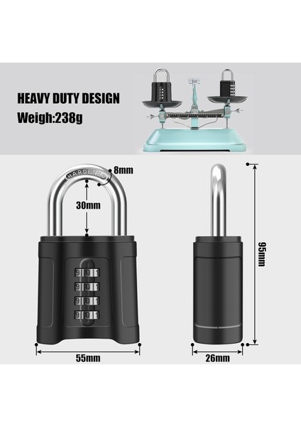 Ağır Hizmet Tipi Kombinasyon Asma Kilit Dış Mekan, 4 Haneli Yüksek Güvenlikli [kesilme Önleyici], 8 mm Kalın Paslanmaz Çelik Kilitleme Kirişli, Hava Koşullarına Dayanıklı, Ev, Okul (Yurt Dışından) modelleri