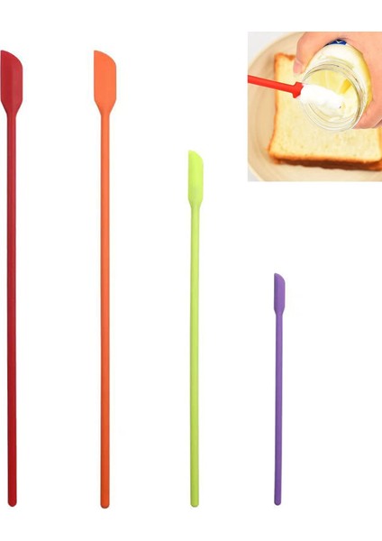 Mini Silikon Spatula Seti - Makyaj Için Küçük Kauçuk Spatula - Mutfak Için Ince Kavanoz Kazıyıcı (4'lü Paket) (Karışık) (Yurt Dışından)