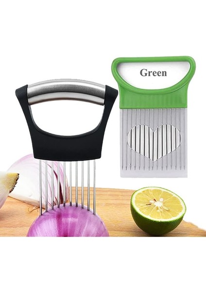 Soğan Dilimleme Tutucu, Patates ve Domates Için Premium Sebze Dilimleme Kesici, Meyve Limon ve Et Dilimleme Için Keskin Paslanmaz Çelik Gıda Dilimleyici Yardımcı Alet (Mavi) (Yurt Dışından)