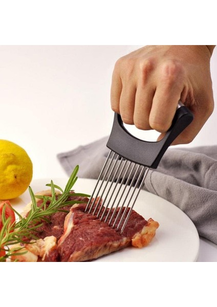 Soğan Dilimleme Tutucu, Patates ve Domates Için Premium Sebze Dilimleme Kesici, Meyve Limon ve Et Dilimleme Için Keskin Paslanmaz Çelik Gıda Dilimleyici Yardımcı Alet (Mavi) (Yurt Dışından)