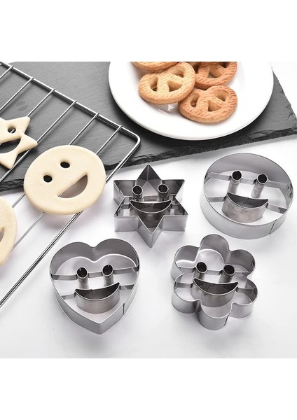 Çerez Kesiciler Paslanmaz Çelik Pişirme Seti Bisküvi Kalıpları Pişirme Için Metal Mutfak Pişirme Modelleme Araçları 4 Parça (Gülen Yüz) (Yurt Dışından)