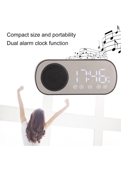 Elektronik Çalar Saat, Çok Fonksiyonlu Radyo Çalar Saat Mini Bt Kablosuz Hoparlör LED Ayna Çalar Saat Desteği Fm Radyo Çift Çalar Saat Fonksiyonu (Yurt Dışından)
