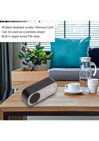 Elektronik Çalar Saat, Çok Fonksiyonlu Radyo Çalar Saat Mini Bt Kablosuz Hoparlör LED Ayna Çalar Saat Desteği Fm Radyo Çift Çalar Saat Fonksiyonu (Yurt Dışından)