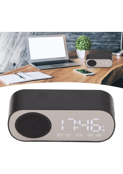 Elektronik Çalar Saat, Çok Fonksiyonlu Radyo Çalar Saat Mini Bt Kablosuz Hoparlör LED Ayna Çalar Saat Desteği Fm Radyo Çift Çalar Saat Fonksiyonu (Yurt Dışından)