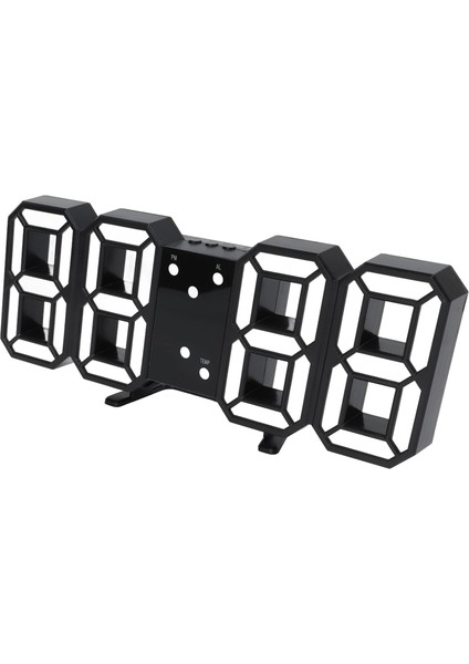 3D LED Duvar Saati, Stereo Dijital Otomatik Parlaklık Ayarı 3D Elektronik Saat Duvar Masaüstü Için LED Geniş Ekran Aydınlık Akıllı Ses Kontrolü (Beyaz Harfli Siyah Kabuk) (Yurt Dışından)