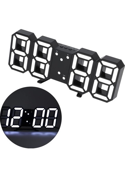 3D LED Duvar Saati, Stereo Dijital Otomatik Parlaklık Ayarı 3D Elektronik Saat Duvar Masaüstü Için LED Geniş Ekran Aydınlık Akıllı Ses Kontrolü (Beyaz Harfli Siyah Kabuk) (Yurt Dışından) fiyatları