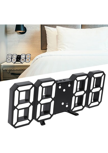 3D LED Duvar Saati, Stereo Dijital Otomatik Parlaklık Ayarı 3D Elektronik Saat Duvar Masaüstü Için LED Geniş Ekran Aydınlık Akıllı Ses Kontrolü (Beyaz Harfli Siyah Kabuk) (Yurt Dışından) modelleri