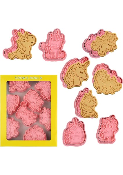 Unicorn Çerez Kesiciler Piston Pullar Seti, 8 Parça Unicorn Şekil Kabartma Çerez Damgası Bisküvi Fondan Peynir Pişirme Için Unicorn Kafa ile (Yurt Dışından) fiyatları
