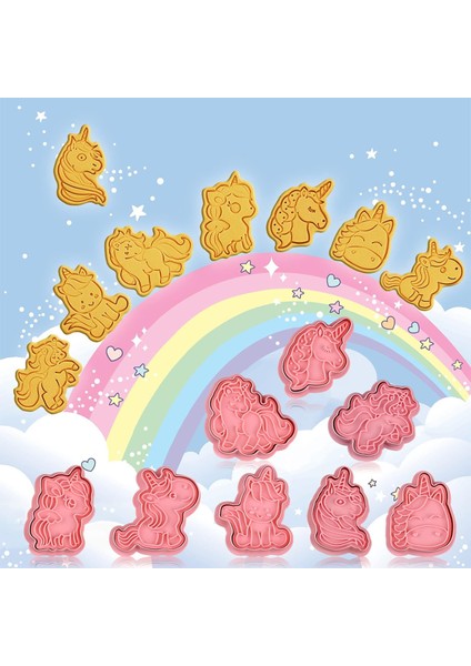 Unicorn Çerez Kesiciler Piston Pullar Seti, 8 Parça Unicorn Şekil Kabartma Çerez Damgası Bisküvi Fondan Peynir Pişirme Için Unicorn Kafa ile (Yurt Dışından) modelleri