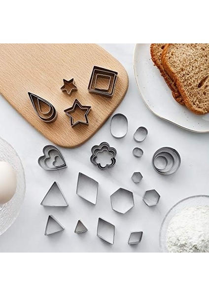 Mini Minik Paslanmaz Çelik Kurabiye Kesiciler, Tek Lokmalık Kurabiyeler Için Geometrik Şekiller Kalp Yıldız Çemberi, Kek Dekoru, Fondan Bisküvi (30 Adet) (Yurt Dışından)