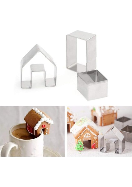 Adet Paslanmaz Çelik Noel Mini Ev Kalıp Zencefilli Kurabiye Kurabiye Kesici Seti Cupcake Çikolata Evi (Küçük) (Yurt Dışından)