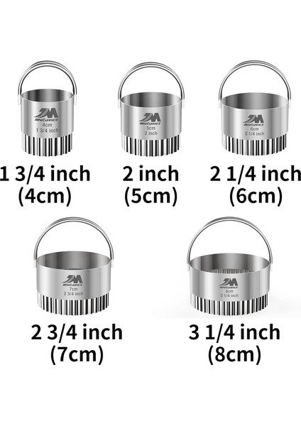 Dalgalanma Bisküvi Kesici Seti 1.75 Inç 2 Inç 2.25 Inç 2.75 Inç 3.25 Inç, Saplı Paslanmaz Çelik Yuvarlak Bisküvi Kesiciler, Yivli Kenarlı Dalga Kurabiye Kesici, Profesyonel Pişirme (Yurt Dışından) fiyatları