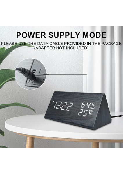 Elektronik LED Zaman Göstergeli, Nem ve Sıcaklık Algılamalı Yatak Odaları Için Ahşap Dijital Çalar Saatler (Siyah Üçgen) (Yurt Dışından) fırsatları