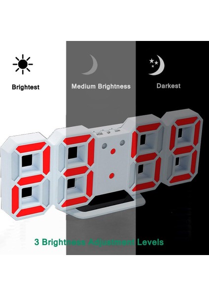 3D LED Dijital Çalar Saat, 8.4-U201D Masa ve Duvar Saatleri Ayarlanabilir Parlaklık, 12-24SAAT, Erteleme, Yatak Odası Ofis Ev Oturma Odası Için Masa Çalar Saati (Beyaz-kırmızı) (Yurt Dışından) fiyatları